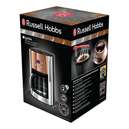  Russell Hobbs Digitale Kaffeemaschine Luna Edelstahl/Kupfer, programmierbarer Timer, bis 12 Tassen, 1,5l Glaskanne, Warmhalteplatte, Abschaltautomatik, 1000W, Filterkaffeemaschine