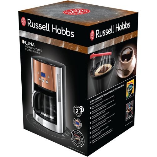  Russell Hobbs Digitale Kaffeemaschine Luna Edelstahl/Kupfer, programmierbarer Timer, bis 12 Tassen, 1,5l Glaskanne, Warmhalteplatte, Abschaltautomatik, 1000W, Filterkaffeemaschine