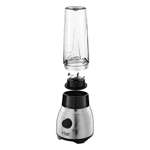  Russell Hobbs Standmixer Glas Steel 2-in-1, inkl. To-Go-Becher & Deckel, 1.5l Glasbehalter, Mixer 0.8 PS-Motor, Impuls-/Ice-Crush Funktion, mini Smoothie-Maker 23821-56