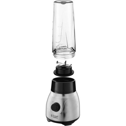  Russell Hobbs Standmixer Glas Steel 2-in-1, inkl. To-Go-Becher & Deckel, 1.5l Glasbehalter, Mixer 0.8 PS-Motor, Impuls-/Ice-Crush Funktion, mini Smoothie-Maker 23821-56