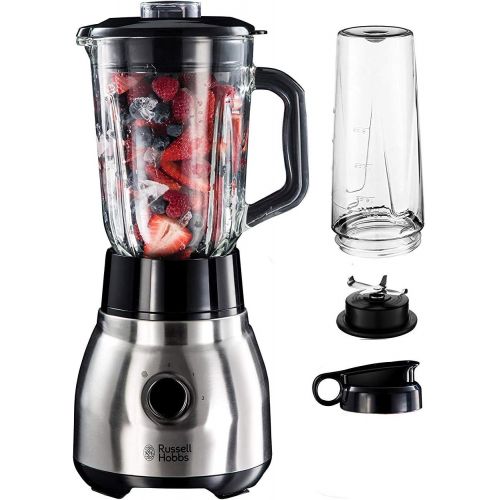  Russell Hobbs Standmixer Glas Steel 2-in-1, inkl. To-Go-Becher & Deckel, 1.5l Glasbehalter, Mixer 0.8 PS-Motor, Impuls-/Ice-Crush Funktion, mini Smoothie-Maker 23821-56