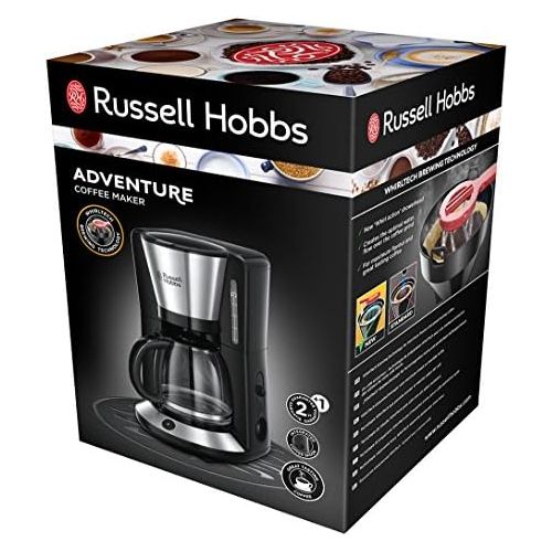  Russell Hobbs Kaffeemaschine Adventure Edelstahl, Glaskanne bis zu 10 Tassen, 1,25l, Warmhalteplatte, Abschaltautomatik, Tropf-Stopp, 1100 Watt, Filterkaffeemaschine 24010-56