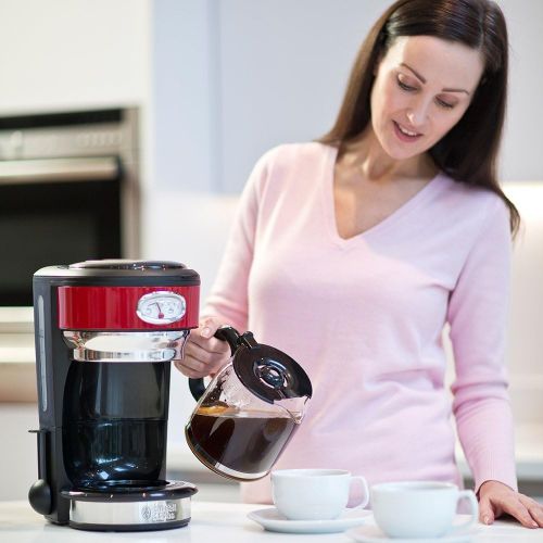  Russell Hobbs Kaffeemaschine Retro rot, bis 10 Tassen, 1,25l Glaskanne, Brueh- & Warmhalteanzeige im Retrodesign, Abschaltautomatik, Warmhalteplatte, 1000W, Vintage Filterkaffeemasc