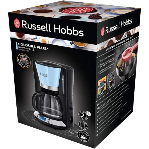  Russell Hobbs Digitale Kaffeemaschine Colours+ blau, programmierbarer Timer, 1,25l Glaskanne, bis 10 Tassen, Warmhalteplatte, Abschaltautomatik, 1100W, Filterkaffeemaschine 24034-5