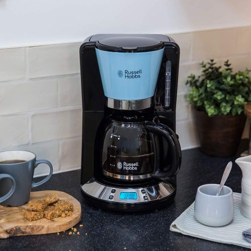  Russell Hobbs Digitale Kaffeemaschine Colours+ blau, programmierbarer Timer, 1,25l Glaskanne, bis 10 Tassen, Warmhalteplatte, Abschaltautomatik, 1100W, Filterkaffeemaschine 24034-5