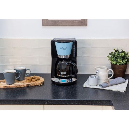  Russell Hobbs Digitale Kaffeemaschine Colours+ blau, programmierbarer Timer, 1,25l Glaskanne, bis 10 Tassen, Warmhalteplatte, Abschaltautomatik, 1100W, Filterkaffeemaschine 24034-5