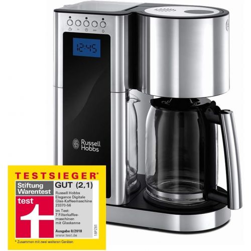  Russell Hobbs Digitale Kaffeemaschine Elegance Edelstahl, Timer-Funktion, bis 10 Tassen, 1,25l Glaskanne, 1600W, Schnellheizsystem, Warmhalteplatte, Abschaltautomatik, Filterkaffee