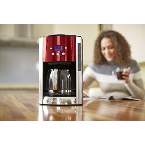  Russell Hobbs Digitale Kaffeemaschine Luna rot, bis 12 Tassen, 1,5l Glaskanne, programmierbarer Timer, Warmhalteplatte, Abschaltautomatik, 1000W, Filterkaffeemaschine 23240-56