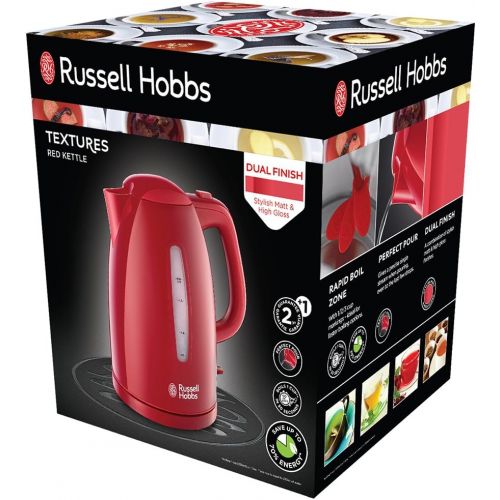  Russell Hobbs Wasserkocher, Textures rot, 1,7l, 2400W, Schnellkochfunktion, optimierte Ausgusstuelle, herausnehmbarer Kalkfilter, Teekocher 21272-70