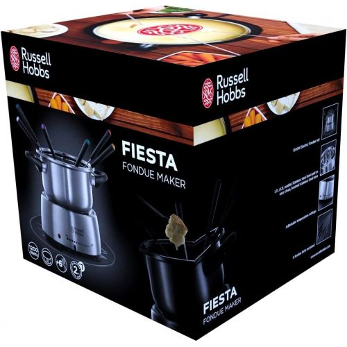  Russell Hobbs Fondue Set Fiesta (Kasefondue, Schokofondue oder OEl-Fondue), 6 Gabeln, spuelmaschinenfester Edelstahl-Topf, 1200 Watt, elektrisches Fondueset 22560-56