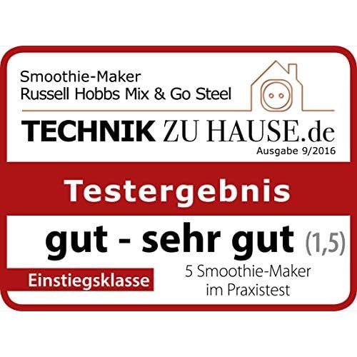  Russell Hobbs Standmixer Mix&Go Steel, inkl. 2 BPA-freie & spuelmaschinenfeste Tritan Trinkflaschen + Deckel (600ml), 23.500 U/min, elektrischer Zerkleinerer, Mixer, kompakter Smoot