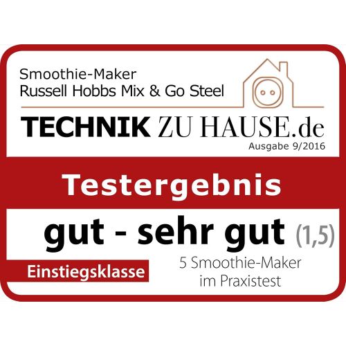  Russell Hobbs Standmixer Mix&Go Steel, inkl. 2 BPA-freie & spuelmaschinenfeste Tritan Trinkflaschen + Deckel (600ml), 23.500 U/min, elektrischer Zerkleinerer, Mixer, kompakter Smoot