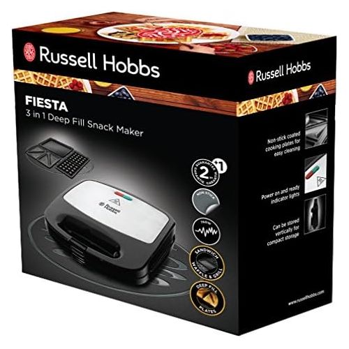  Russell Hobbs Multifunktionsgerat 3-in-1 Fiesta (Sandwich Maker, Waffeleisen, Kontaktgrill), spuelmaschinengeeignete & antihaftbeschichtete Platten (erweiterbar: Cake Pop, Mini Donu