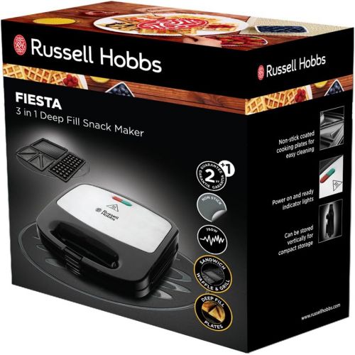  Russell Hobbs Multifunktionsgerat 3-in-1 Fiesta (Sandwich Maker, Waffeleisen, Kontaktgrill), spuelmaschinengeeignete & antihaftbeschichtete Platten (erweiterbar: Cake Pop, Mini Donu