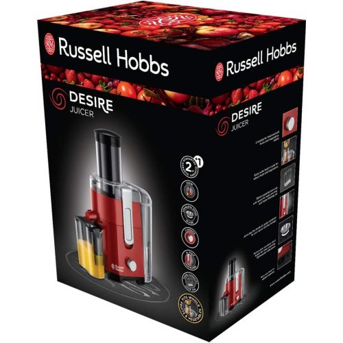  Russell Hobbs Entsafter Desire, extra grosse Einfuelloeffnung f. ganzes Obst & Gemuese, 2 Geschwindigkeitsstufen, 750ml Saftbehalter, 2,0l Fruchtfleischbehalter, BPA-frei, elektrische