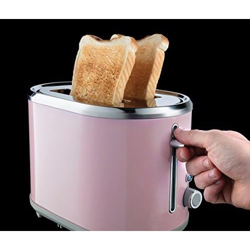 Russell Hobbs Toaster Bubble rosa, 2 extra breite Toastschlitze, inkl. Broetchenaufsatz, 6 einstellbare Braunungsstufen + Auftau- & Aufwarmfunktion, Schnell-Toast-Technologie, 930W,
