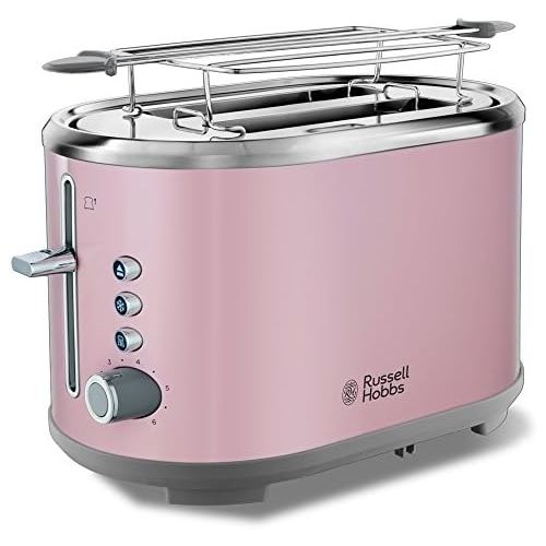  Russell Hobbs Toaster Bubble rosa, 2 extra breite Toastschlitze, inkl. Broetchenaufsatz, 6 einstellbare Braunungsstufen + Auftau- & Aufwarmfunktion, Schnell-Toast-Technologie, 930W,