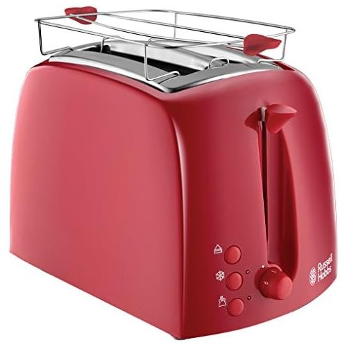  Russell Hobbs Toaster Textures rot, 2 extra breite Toastschlitze, inkl. Broetchenaufsatz, 6 einstellbare Braunungsstufe + Auftau- & Aufwarmfunktion, 850W, 21642-56