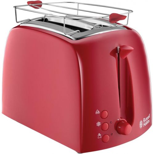  Russell Hobbs Toaster Textures rot, 2 extra breite Toastschlitze, inkl. Broetchenaufsatz, 6 einstellbare Braunungsstufe + Auftau- & Aufwarmfunktion, 850W, 21642-56