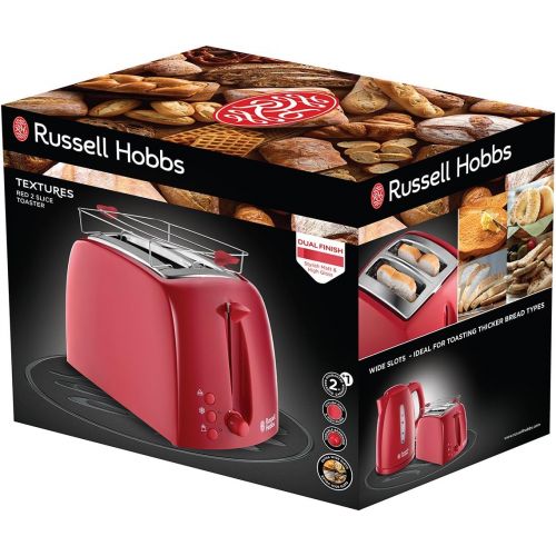  Russell Hobbs Toaster Textures rot, 2 extra breite Toastschlitze, inkl. Broetchenaufsatz, 6 einstellbare Braunungsstufe + Auftau- & Aufwarmfunktion, 850W, 21642-56