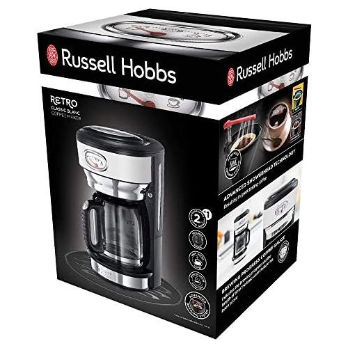  Russell Hobbs Kaffeemaschine Retro weiss, bis 10 Tassen, 1,25l Glaskanne, Brueh- & Warmhalteanzeige im Retrodesign, Abschaltautomatik, Warmhalteplatte, 1000W, Filterkaffeemaschine 2