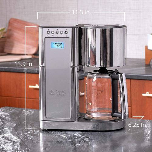 Russell Hobbs Glass Series 8-Cup Coffeemaker, Silver & Stainless Steel, CM8100GYR