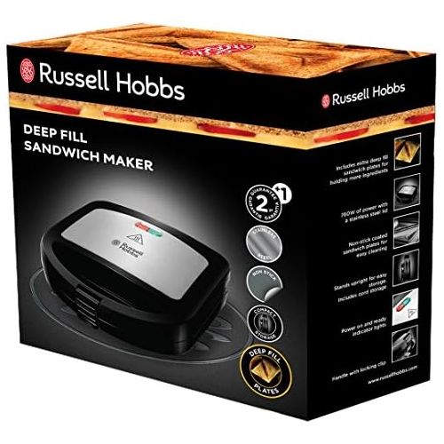  [아마존베스트]Russell Hobbs Cook@Home 24530-56 Sandwich Toaster Black & Kettle Textures+, 1.7 L, 2400 W, LED Lighting, Removable Limescale Filter, Tea Maker Black [Energy Class A++]