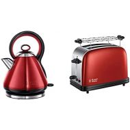 [아마존베스트]Russell Hobbs Toaster Colours+ Red, 2 Extra Wide Toast Slots, 1670W, 23330-56 & Kettle, Legacy Red, 1.7L, 2400W, Quick Boil Function, Quiet Boil Technology, Optimised Spout
