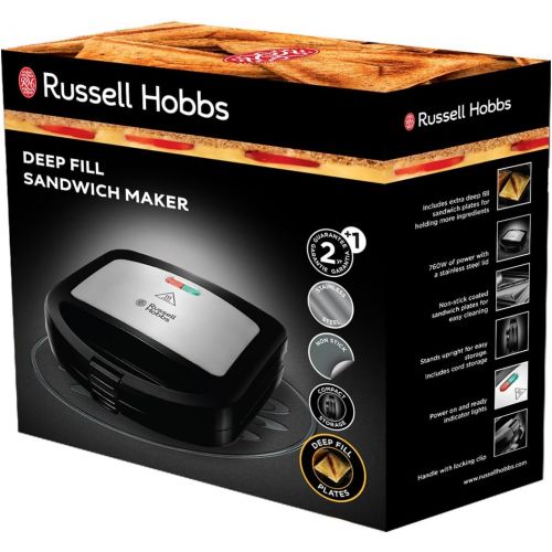  [아마존베스트]Russell Hobbs Cook@Home 24530-56 Sandwich Toaster Non-Stick Extra Deep Plates Stainless Steel / Black