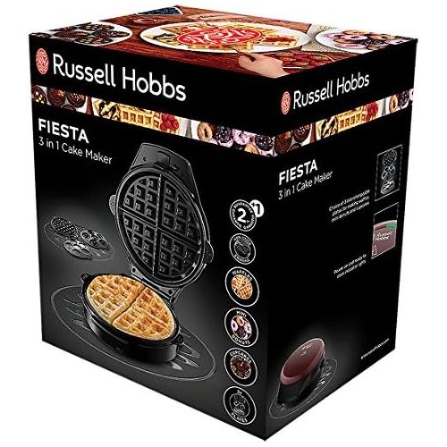  [아마존베스트]Russell Hobbs Multifunctional device round 3-in-1 Fiesta (waffle iron, mini cupcake maker and mini donut maker), dishwasher safe and non-stick coated plates, 900 Watt, 24620-56