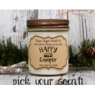 RusticSugarCreekCo Happy Camper Candle, Soy Wax Scented Candle, Mason Jar Candles, Mothers Day, Fathers Day, Christmas Gift, Camper Decor, Camping Gift