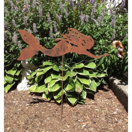  RusticaOrnamentals Mermaid Garden Stake or Wall Hanging, Outdoor, Indoor, Lawn Ornament, Metal, Garden Art, Wall Art, Rust, Nautical, Gift Idea, Decoration