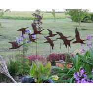 RustyRoosterMetalArt Flying Geese Garden Art / Rusty Metal Geese Sculpture / Swans in flight / Rusty Metal Bird Garden Decor / Garden Centrepiece /Geese ornament