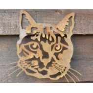 RustyRoosterMetalArt Cat Face Decor / Metal Cat Gift Garden Decor / Rusty Metal Cat Garden Decoration / Cat Wall Decor / Cat Head Sculpture