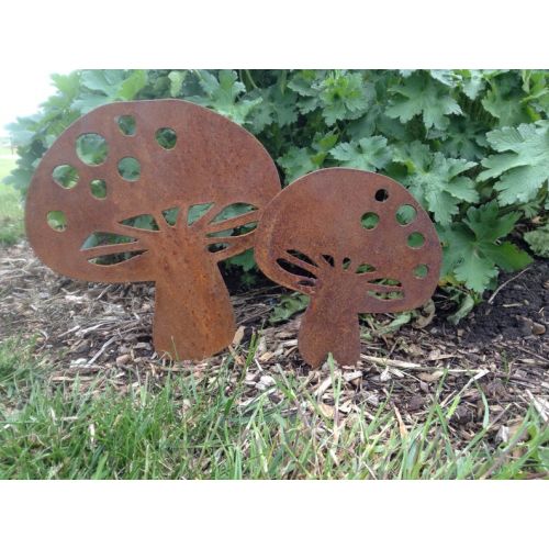  RustyRoosterMetalArt Fairy Mushroom Garden Ornament  Rusty Metal Mushroom Garden Decor  Rustic Mushroom art