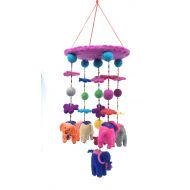 Ruth and Wilde Colorful Wool Elephant Nursery Mobile for Babys Room Crib Decoration (Pink Base)