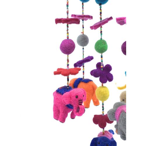  Ruth and Wilde Colorful Wool Elephant Nursery Mobile for Babys Room Crib Decoration (Pink Base)