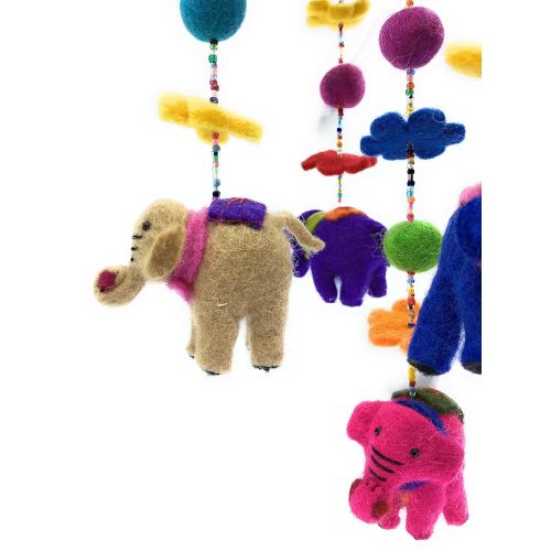  Ruth and Wilde Colorful Wool Elephant Nursery Mobile for Babys Room Crib Decoration (Pink Base)