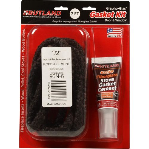  Rutland Products Rutland 96N 6 Grapho Glas Rope Gasket Replacement Kit, 1/2 Inch by 7 Feet, 1/2 X7, Black