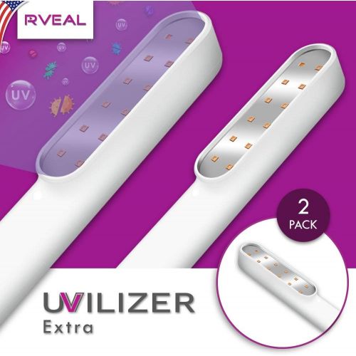  Rveal | UVILIZER Extra (2 Pack) - UV Light Sanitizer (Ultraviolet LED Disinfection Lamp | Portable, Rechargeable Sterilizer Wand | Handheld UV Cleaner for Home, Room, Car, Travel |