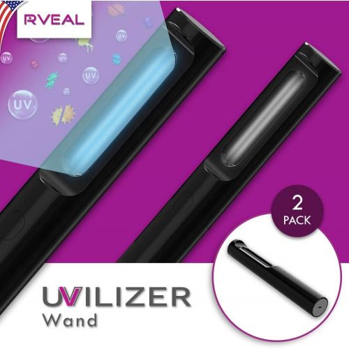  Rveal UVILIZER Wand (2 Pack) - UV Light Sanitizer & Portable Ultraviolet Sterilizer (Handheld UV-C Cleaner for Home, Car, Travel Rechargeable UVC Disinfection Lamp Kills Germs, Bacteria,