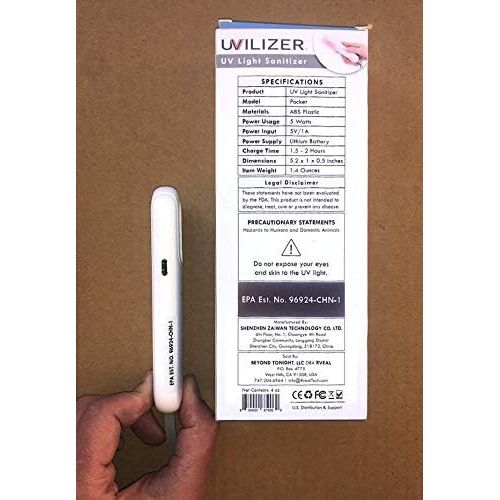  Rveal UVILIZER Pocket - UV Light Sanitizer & Ultraviolet Sterilizer Wand (Portable UV-C Cleaner for Home, Car, Travel Rechargeable UVC LED Disinfection Lamp Kill Germs, Bacteria, V