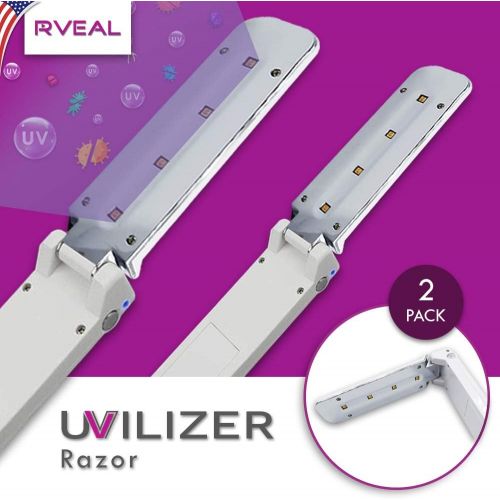  Rveal UVILIZER Razor (2 Pack) - UV Light Sanitizer & Ultraviolet Sterilizer Hand Wand (Portable UV-C Cleaner for Home, Car, Travel UVC LED Disinfection Bulb Kills Germs, Bacteria,