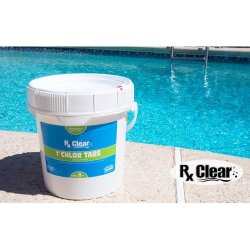  Rx Clear 1-Inch Stabilized Chlorine Tablets | One 8-Pound Bucket | Use As Bactericide, Algaecide, and Disinfectant in Swimming Pools and Spas | Slow Dissolving and UV Protected
