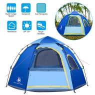 Rxlife Instant Family Camping Tent for 3-4 Person Large Automatic Pop Up Sundome Tents Waterproof with Vent Mesh Doors and Windows - Ideal Shelter for Outdoor Backpacking Hiking Tr