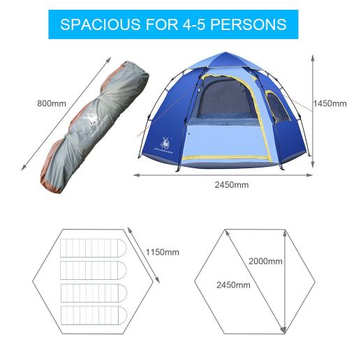  Rxlife Instant Family Camping Tent for 3-4 Person Large Automatic Pop Up Sundome Tents Waterproof with Vent Mesh Doors and Windows - Ideal Shelter for Outdoor Backpacking Hiking Tr