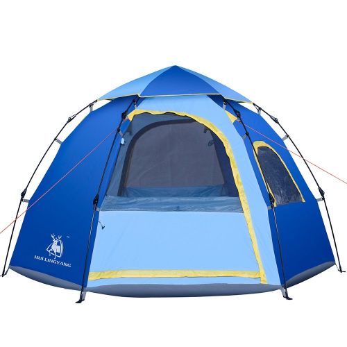  Rxlife Instant Family Camping Tent for 3-4 Person Large Automatic Pop Up Sundome Tents Waterproof with Vent Mesh Doors and Windows - Ideal Shelter for Outdoor Backpacking Hiking Tr