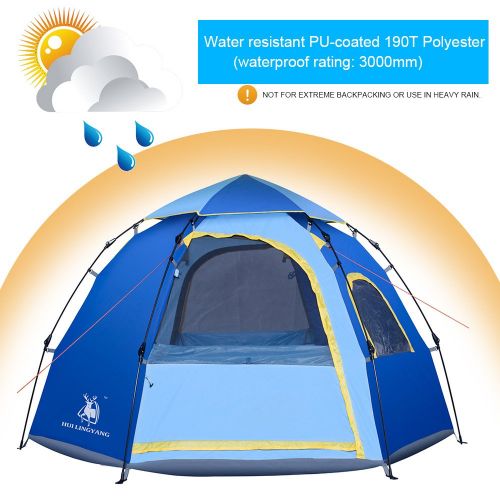  Rxlife Instant Family Camping Tent for 3-4 Person Large Automatic Pop Up Sundome Tents Waterproof with Vent Mesh Doors and Windows - Ideal Shelter for Outdoor Backpacking Hiking Tr