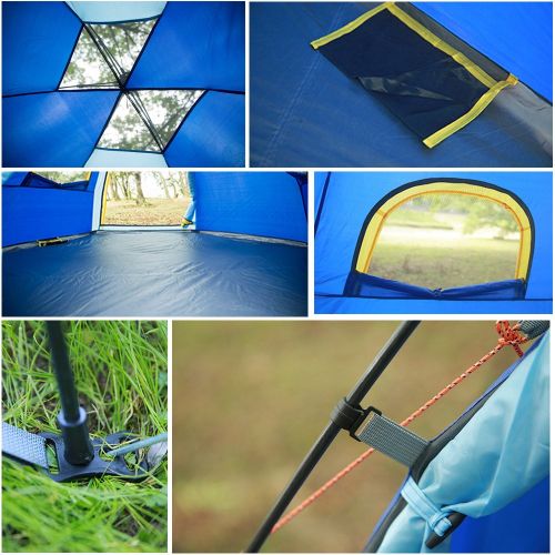  Rxlife Instant Family Camping Tent for 3-4 Person Large Automatic Pop Up Sundome Tents Waterproof with Vent Mesh Doors and Windows - Ideal Shelter for Outdoor Backpacking Hiking Tr