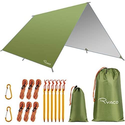  Ryaco Camping Zeltplane, 3m x 3m Tarp fuer Hangematte, wasserdicht Leicht Kompakt Zeltunterlage Picknickdecke Hammock fuer Camping Outdoor Plane fuer Ourdoor Camping MEHRWEG